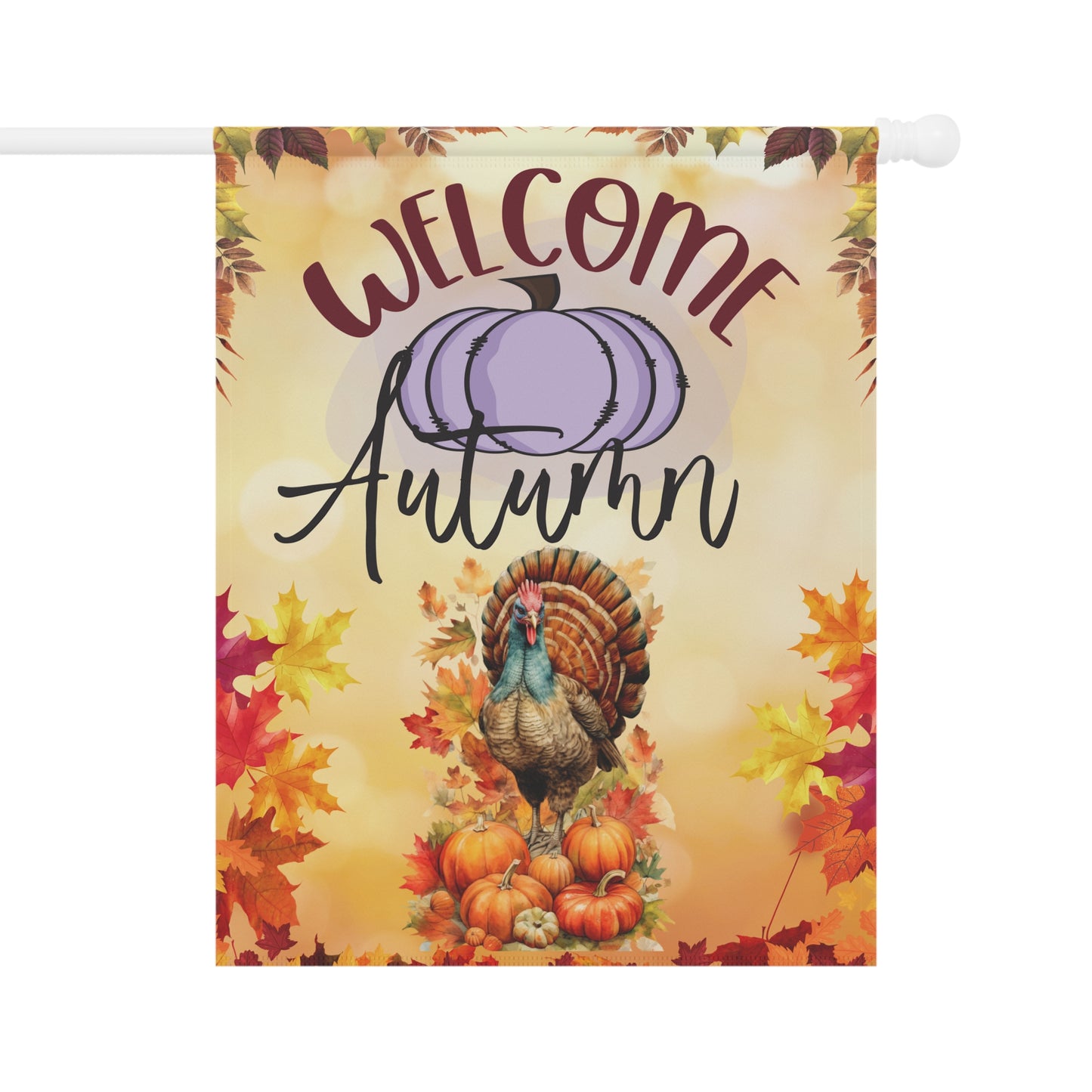 Fall Welcome Garden & House Flag Turkey With Pumpkin Autumn Flag