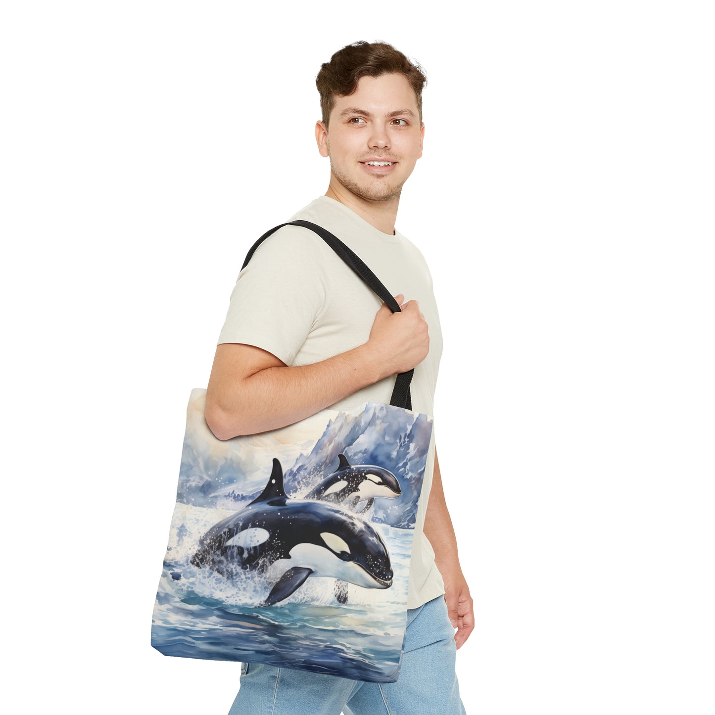 Tote Bag with Majestic Orcas, Perfect for Ocean Enthusiasts, Arctic Waters Adventure Bag, Travel Bag