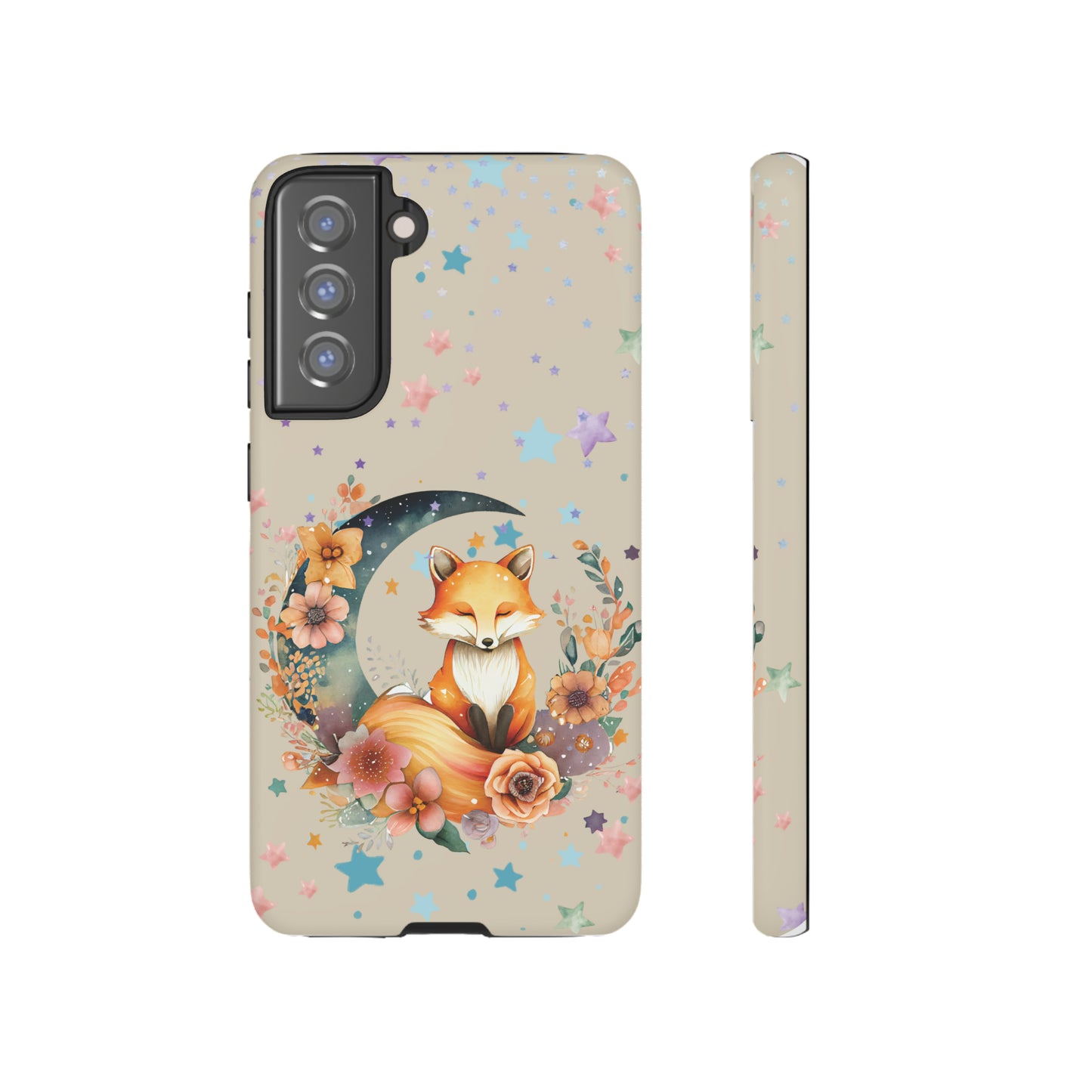 Fox with Moon and Stars Phone Case - Whimsical Design Celestial Fox Harmony- Magical Protective Cover Tough Cases
