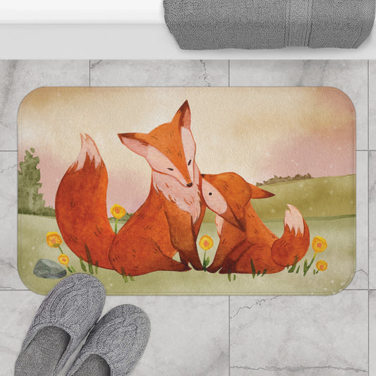 Whimsical Foxes Memory Foam Bath Mat - Cute Fox Bath Rug - Soft Memory Foam Microfiber - Anti-Slip Backing - Fast Drying