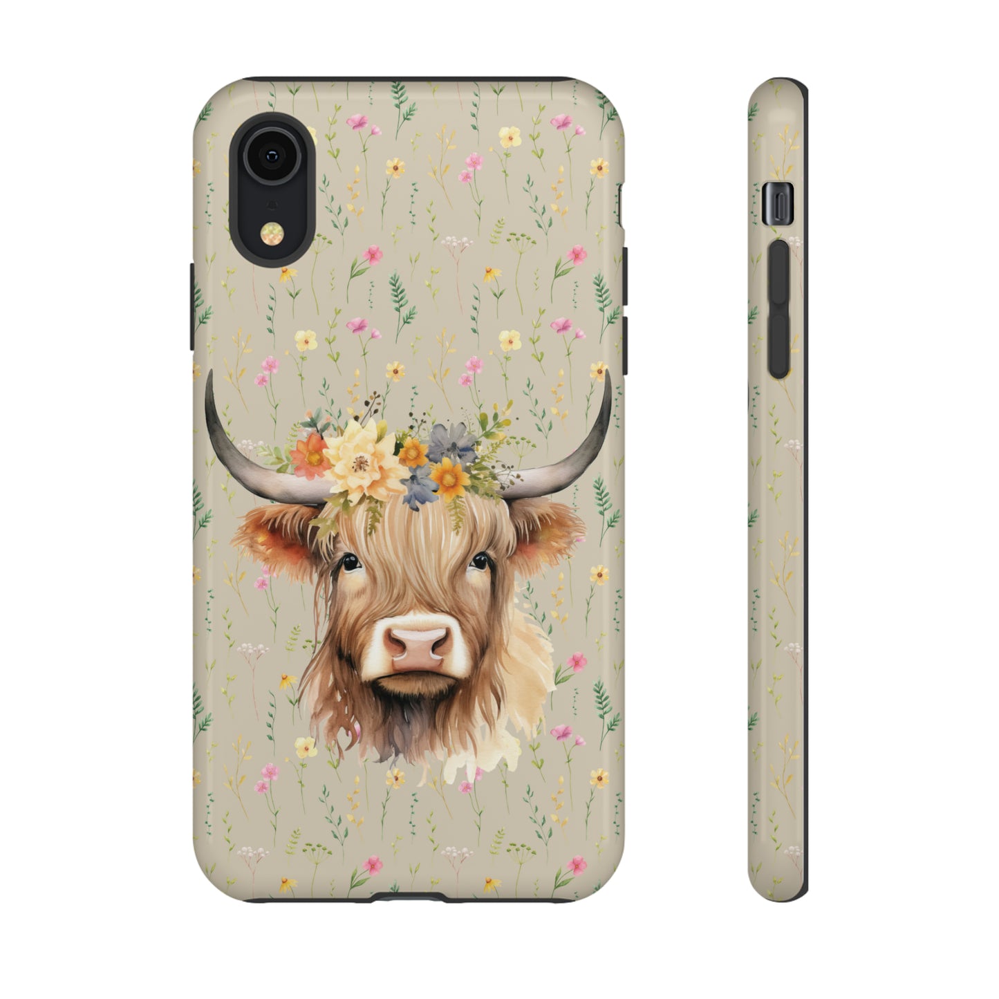 Highland Cow and Flowers - Unique Phone Case Design - Tough Cases - Cow Lover Gift - Cute Phone Case