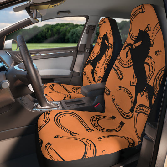Horse Car Seat Covers Horseshoe and Rearing Horse Silhouette
