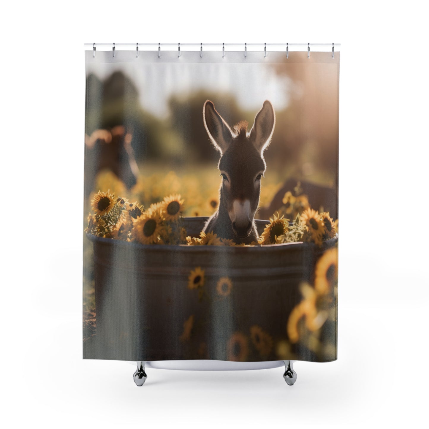 Baby Donkey in Tub with Sunflowers Shower Curtain