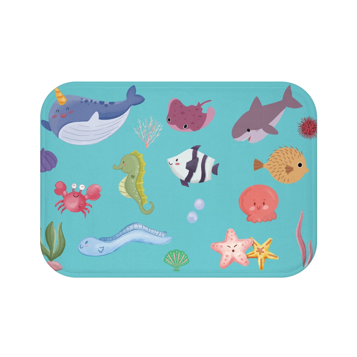 Ocean Friends Bath Mat for Kids and Nursery - Cute Sea Creatures Kids Bath Mat - Nursery Memory Foam Rug - Anti-Slip and Fast Drying