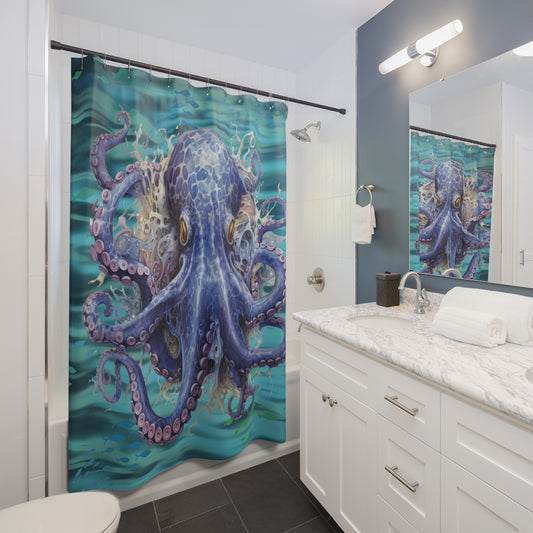 Octopus Ocean Wave Polyester Shower Curtain