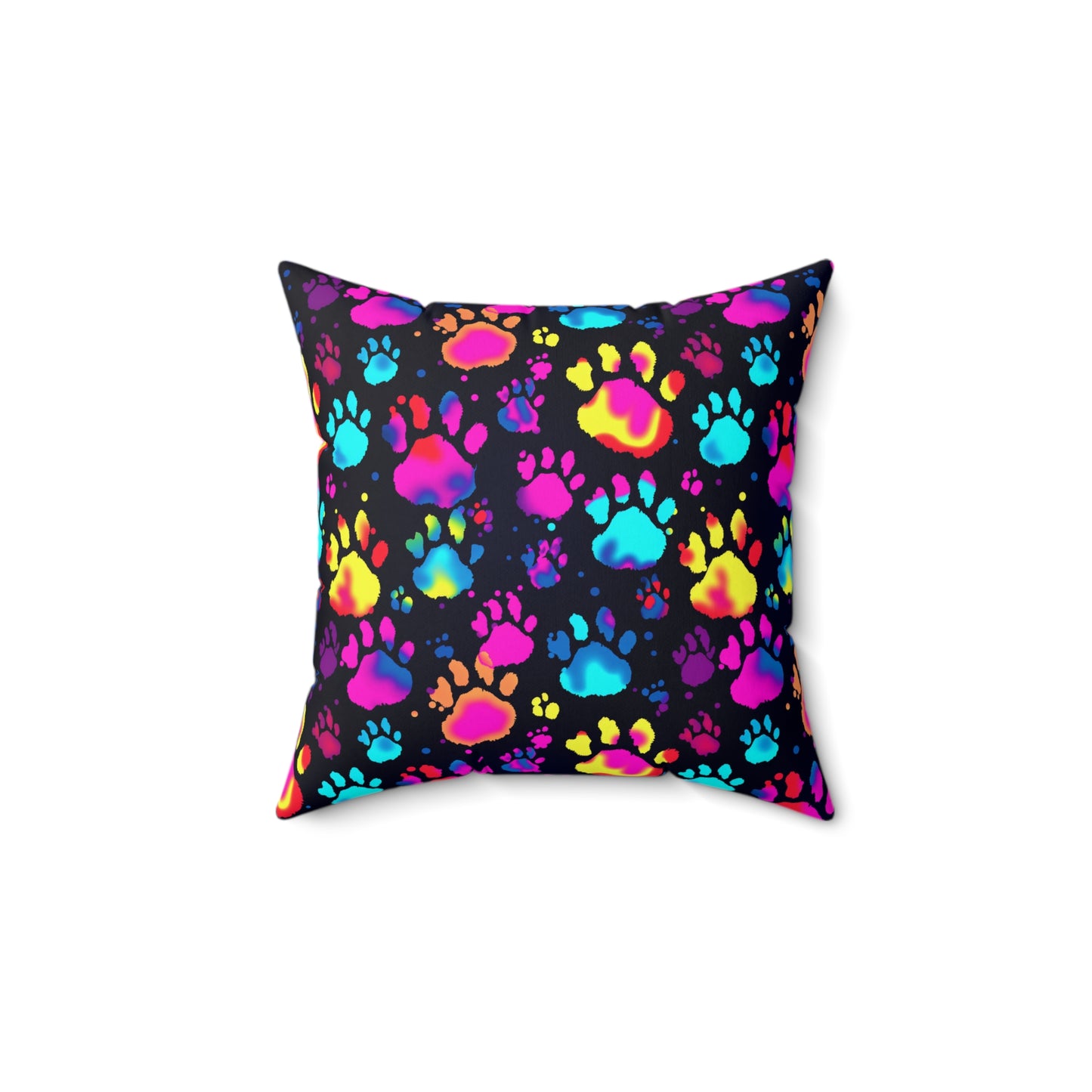 Neon Paw Prints Faux Suede Pillow - Pet-Inspired Decor - Dog Lover Gift - Vibrant Home Accent