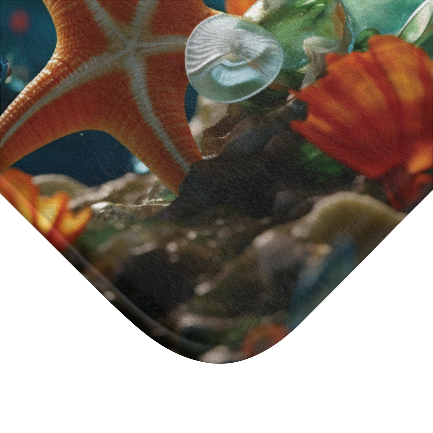 Seaside Serenity - Sea Glass and Starfish Bath Mat with Memory Foam - Fast Drying - Beach House Decor