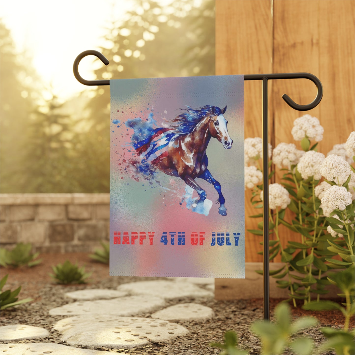 Patriotic Horse Garden & House Banner Fourth of July Flag Horse Lover
