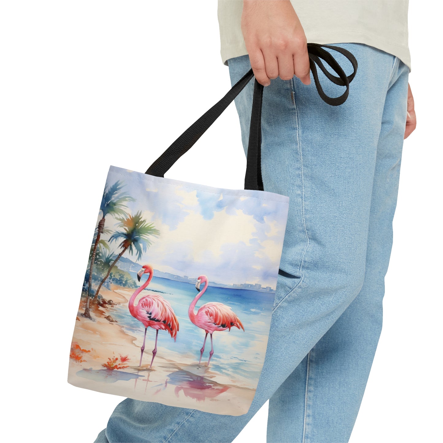 Tropical Paradise Canvas Tote Bag - Flamingo Beach Tote - Tropical Canvas Bag - Summer Travel Shopper