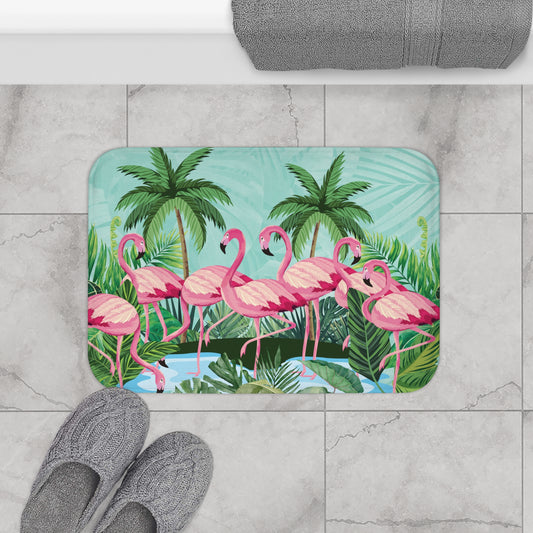 Enchanting Flamingo Paradise Memory Foam Bath Mat - Non-Slip & Fast-Drying