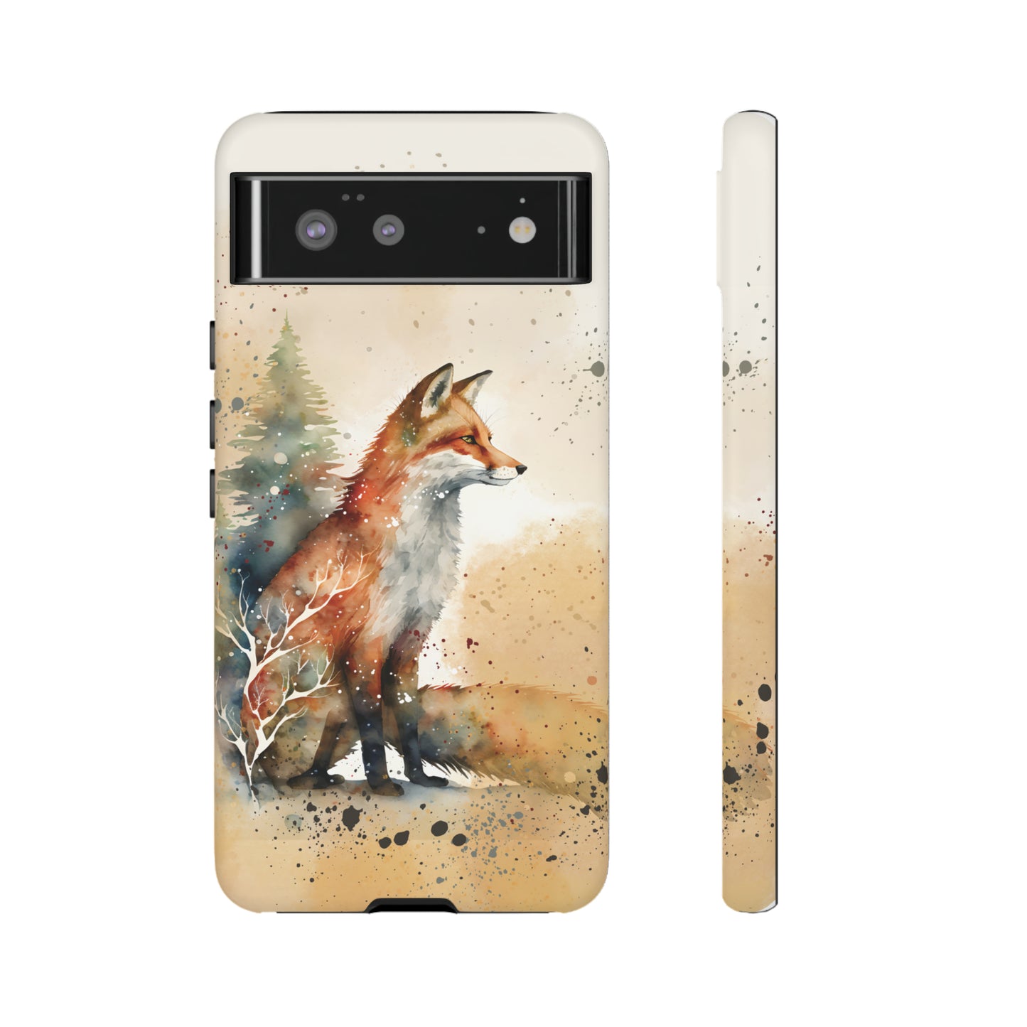 Wintery Watercolor Fox Phone Case for Iphone, Galaxy, and Pixel, Tough Cases, Fox Lover Gift, Smartphone protection, Wildlife Art