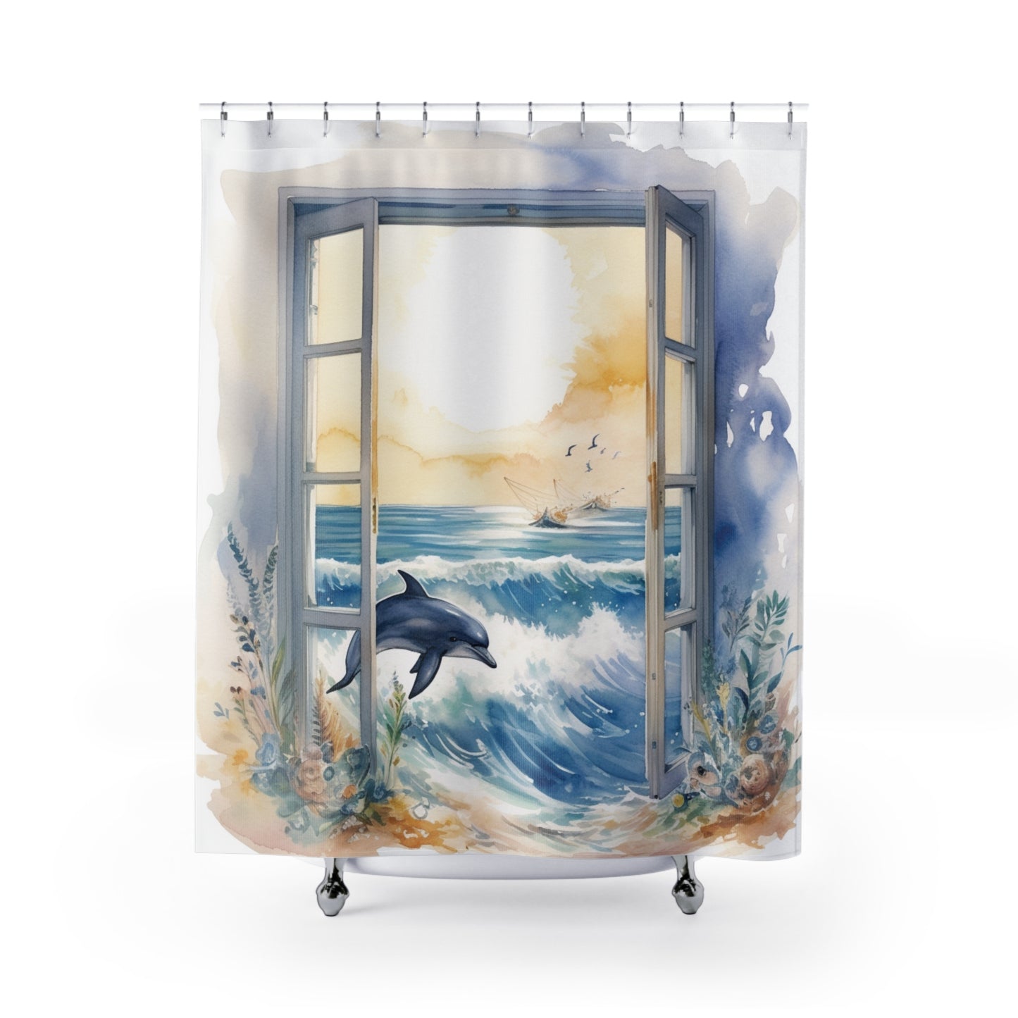 Coastal Dolphin Polyester Shower Curtain