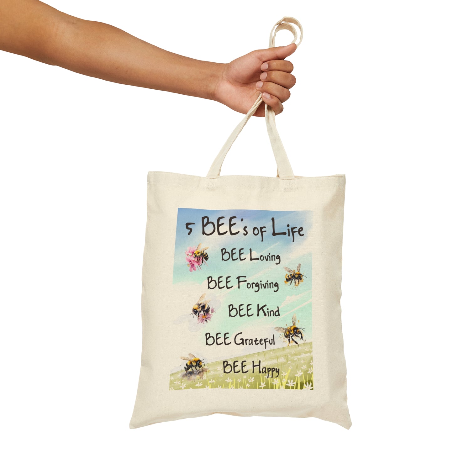 Bumblebee Canvas Tote Bag - Embrace the 5 BEEs of Life