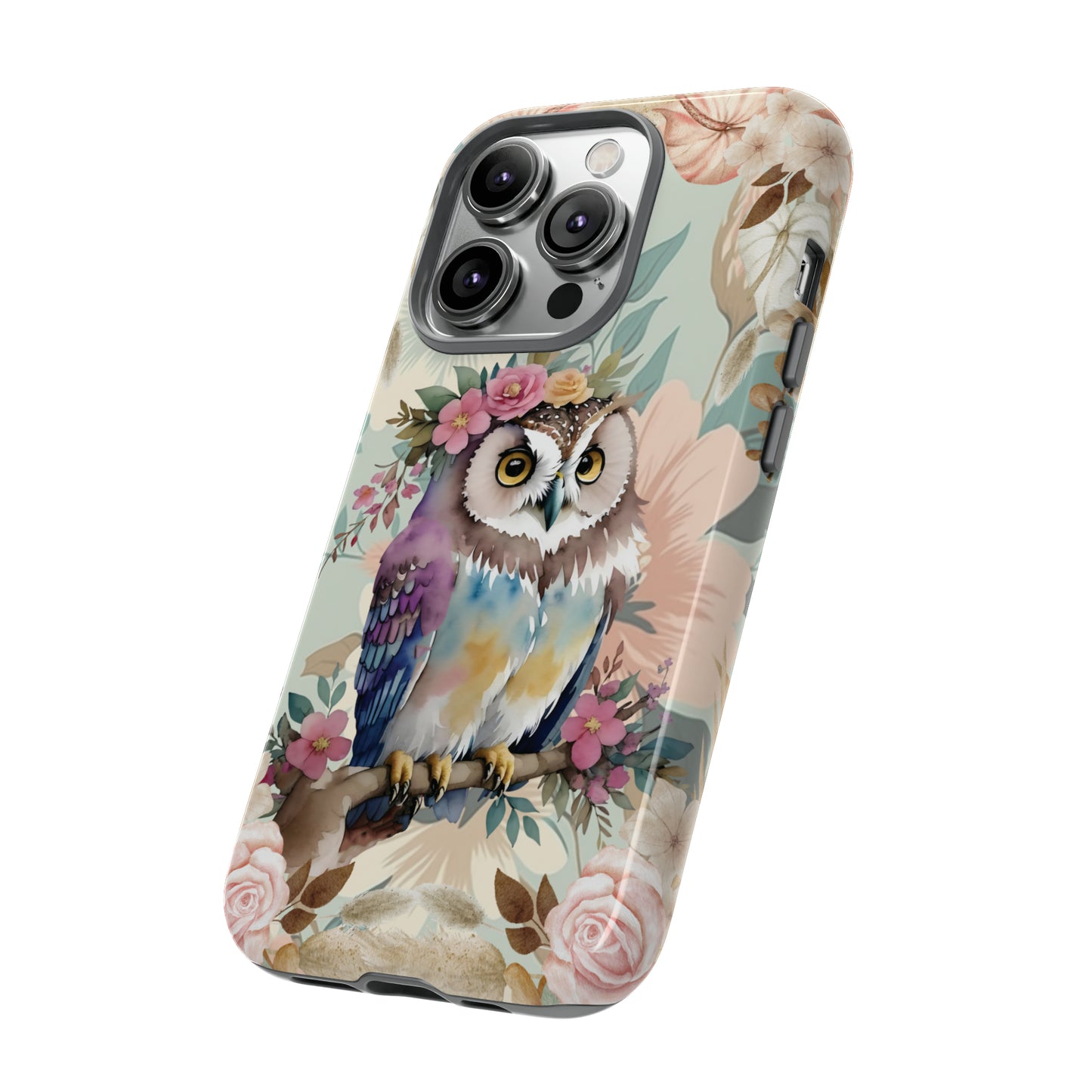 Boho Owl with Flowers Tough Phone Case