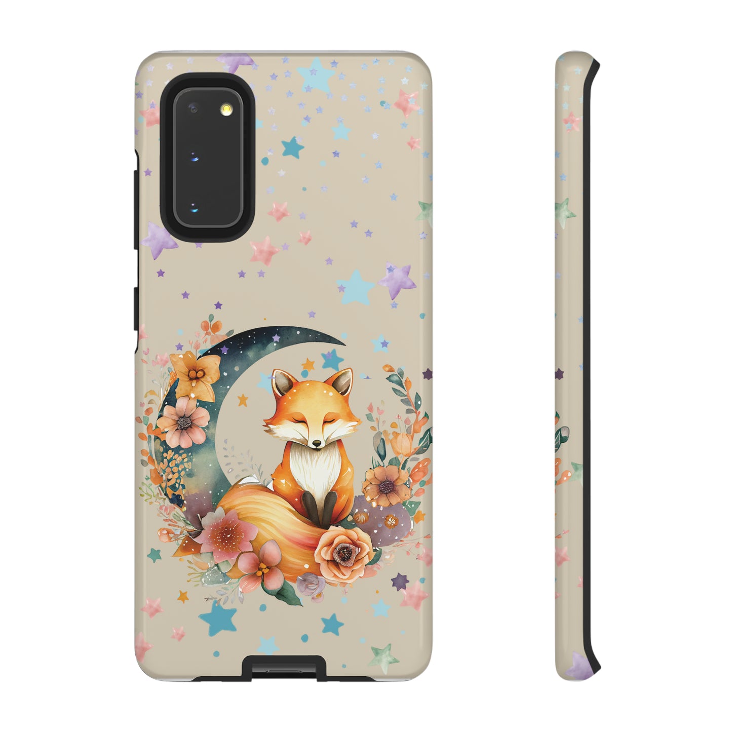 Fox with Moon and Stars Phone Case - Whimsical Design Celestial Fox Harmony- Magical Protective Cover Tough Cases