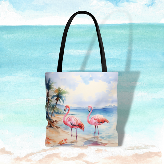 Tropical Paradise Canvas Tote Bag - Flamingo Beach Tote - Tropical Canvas Bag - Summer Travel Shopper