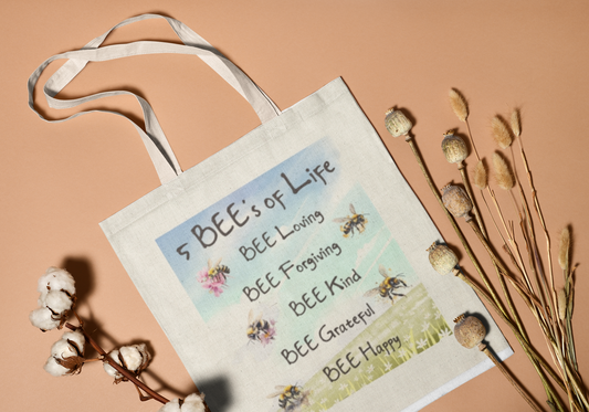 Bumblebee Canvas Tote Bag - Embrace the 5 BEEs of Life