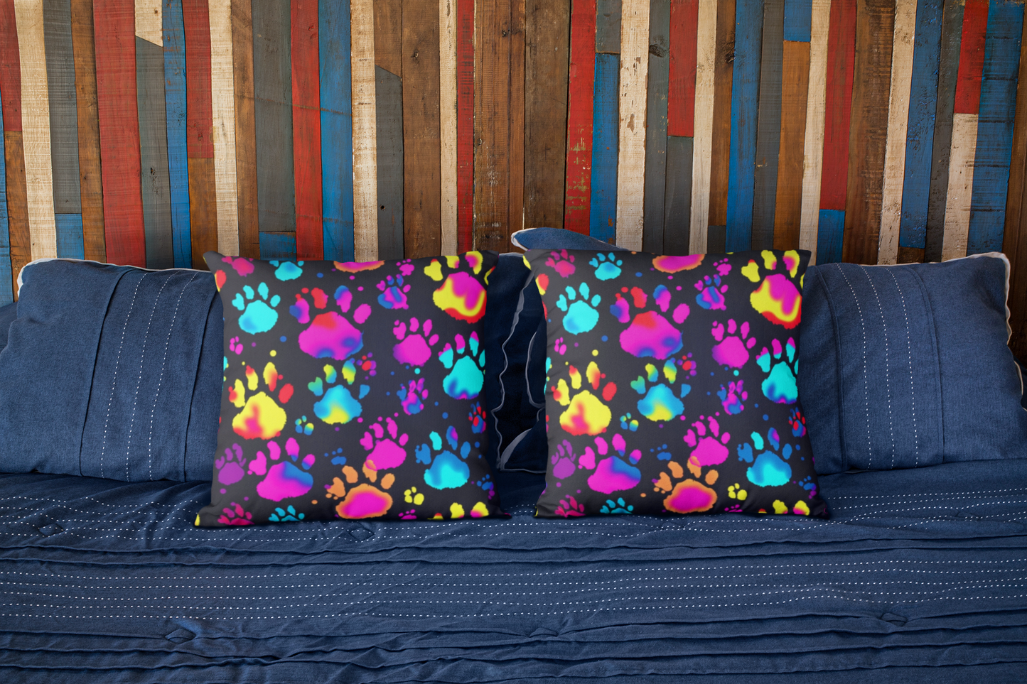 Neon Paw Prints Faux Suede Pillow - Pet-Inspired Decor - Dog Lover Gift - Vibrant Home Accent