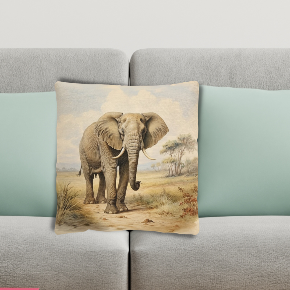 African Elephant Woven Pillow